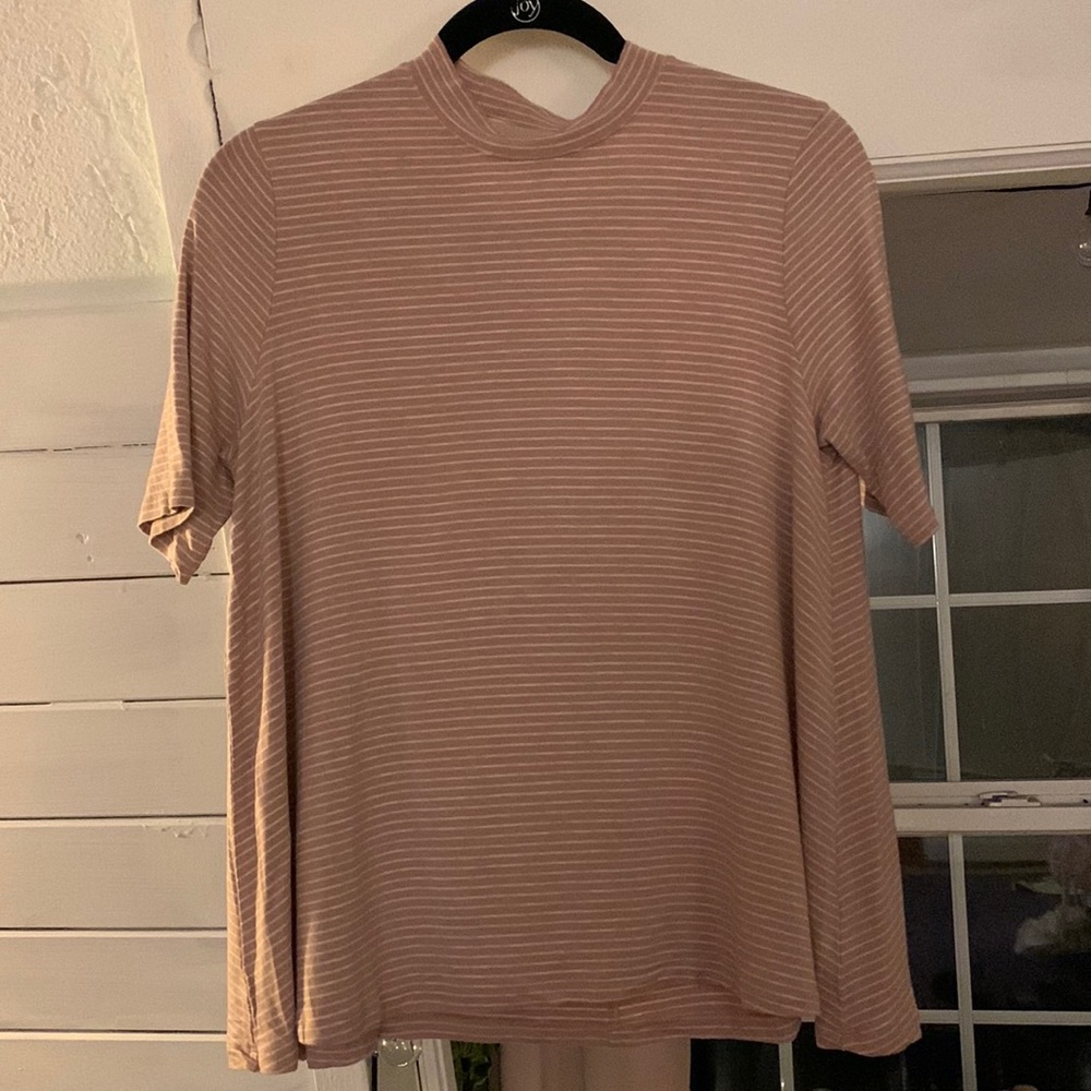 American Eagle Striped Mock-neck Pink Top